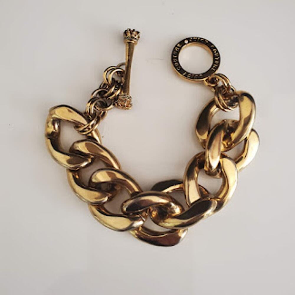 Vintage Juicy Couture Gold Tone Chunky Link Bracelet Toggle Closure Y2K 6.5 Inch